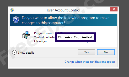 Screenshot where Thinknice Co., Limited appears as the verified publisher in the UAC dialog